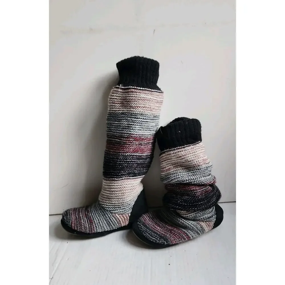 Muk Luks Women 7/7.5 Mid-Calf Sweater Boots Slouch Soft Knit Cottagecore Boho